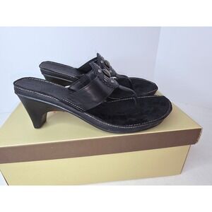 Trufles Bangle Black Leather Medallion Kitten Heel Thong Sandals Womens 7
376
